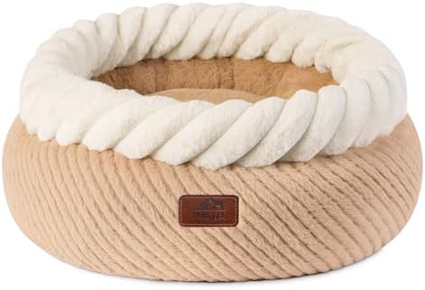 Hollypet Round Cat Bed Small Dog Beds with Detachable Cushion, Oatmeal