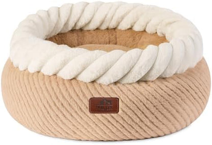 Hollypet Round Cat Bed Small Dog Beds with Detachable Cushion, Oatmeal