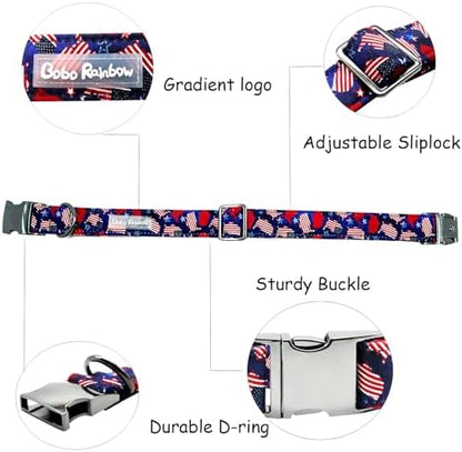 Independence Day Dog Collar, Summer American Flag Durable Metal Boy Dog Collars Adjustable Pet Collar for Small Medium Large Dogs