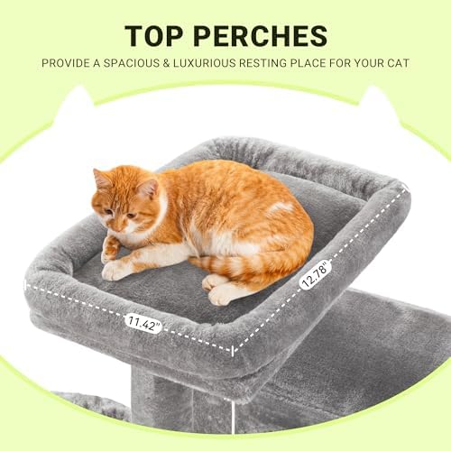 Allewie 64 Inches Multi-Level Cat Tree Tower for Indoor Cats, Grey