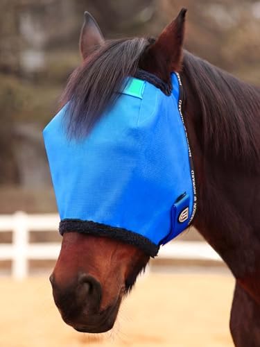 Harrison Howard Reinforced Horse Fly Mask with Mirror PVC Brow Support, Enhanced Eye Space, UV Protection Sky Blue L