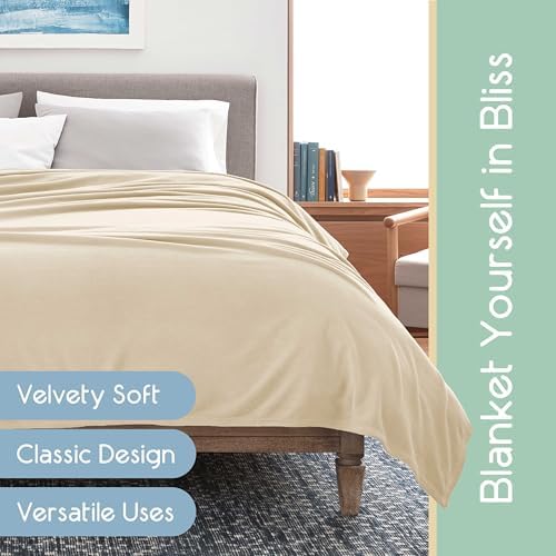 Twin Size Microfleece Blanket | Fleece Bed Blanket | All-Season Comfort| Supersoft Lightweight Throw Blanket | Plush Throw Blanket for Bed Couch or Sofa | Travel Blanket | Pet-Friendly | Ivory