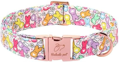 Easter Dog Collar, Colorful Bunny Easter Collars for Small Dogs, Cute Spring Boy Girl Dog Collars, Adjustable Heavy Duty Holiday Pet Collar with Metal Buckle S