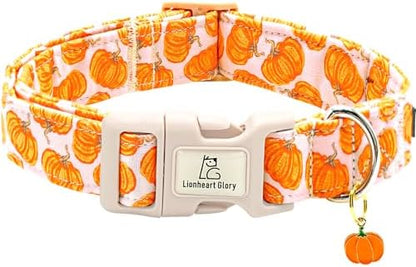Lionheart Glory Halloween Dog Collar - Pumpkin Pink, Heavy Duty Adjustable Fall Collar for Medium Female or Male Dogs