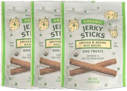 Organic Chicken and Brown Rice Recipe Dog Treats, Jerky Sticks - 3 Count (5 oz, Chicken and Brown Rice)