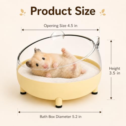 Meow&Woof Hamster Sand Bath Container, Large Sandbox Toilet Gerbil Batheoom, Tiny Chinchilla Dust Bathtub Sand Bath Box for Hamster Cage Accessories 5.2 Inch-Yellow