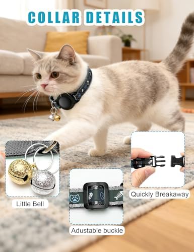 GPS Cat Tracker Collar (Android & iOS), Real-Time Activity Tracking Black