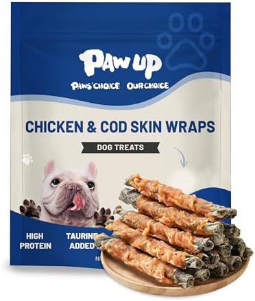 PAWUP Dog Treat Chicken Wrapped Cod Skins, Fish Chews Rolls for Medium Dogs, Healthy, Rawhide-Free, 21 oz