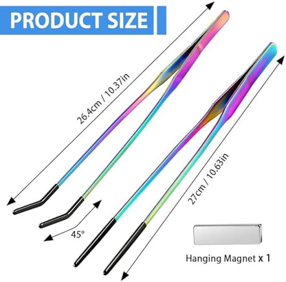Harhana Stainless Steel Feeding Tongs with Magnet Storage, Precision Long Tweezers for Reptiles, Aquariums, and Terrariums, Rubber Tips for Safe Handling, Convenient Magnet for Easy Storage