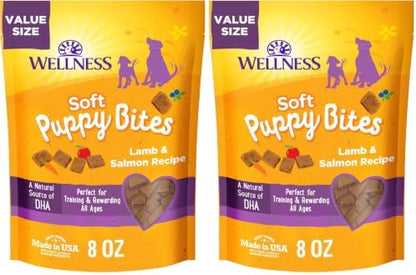Wellness Soft Puppy Bites Healthy Grain-Free Treats for Training, Dog Treats with Real Meat and DHA, No Artificial Flavors (Lamb & Salmon, 8-Ounce Bag) (Pack of 2)