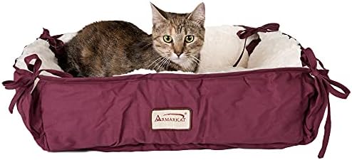 Armarkat 2-in-1 Cat Pet Bed & Fleece Cat Mat, Burgundy/Ivory, 16" L x 16" W x 6" H (C06HJH/MB)