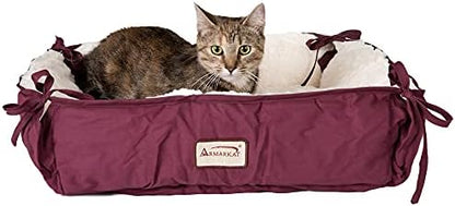 Armarkat 2-in-1 Cat Pet Bed & Fleece Cat Mat, Burgundy/Ivory, 16" L x 16" W x 6" H (C06HJH/MB)