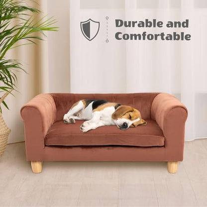 CRITTER SITTERS 33” Faux Suede Ped Bed in Brown, Durable Washable Sofa Couch for Small & Medium Cats & Dogs, Must Have Accessory for Yorkies, Shih Tzus & Frenchies, Kitten & Puppy Essential Furniture