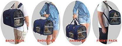6 in 1 Sturdy pet Carrier Backpack & Front/Chest pet Carrier & Shoulder & pet Hand Carrier Bag & Car Crate & 2 Positions Carrier to fit Under Airplane Seats -Size XXS for Teacup Pets max. 8 Lb.