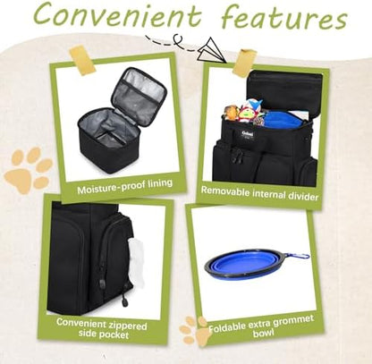 Dog Travel Bag Airline Approved–Pet Travel Tote with Collapsible Bowls,Food Containers & Feeding Mat–Multi-Pocket Organizer for Dogs & Cats, Durable & Water-Resistant for Hiking,Trips,Outdoors