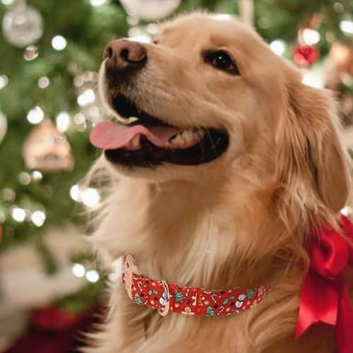Christmas Dog Collar for Large Dogs - Design Cute Winter Holiday Collars Adjustable Red Christmas Pet Metal Buckle Collar for Puppy Girl Boy Female Dogs L