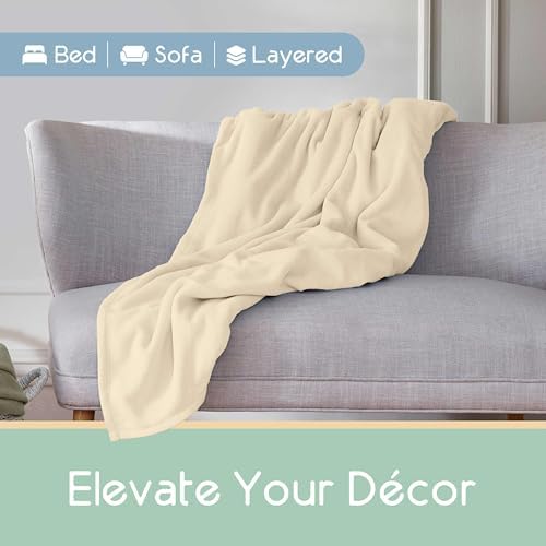 Twin Size Microfleece Blanket | Fleece Bed Blanket | All-Season Comfort| Supersoft Lightweight Throw Blanket | Plush Throw Blanket for Bed Couch or Sofa | Travel Blanket | Pet-Friendly | Ivory