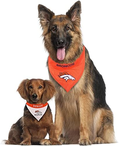 Pets First NFL DOG BANDANA - DENVER BRONCOS REVERSIBLE PET BANDANA. 2 Sided Sports Bandana with a PREMIUM Embroidery TEAM LOGO, Large/X-Large. - 2 Sizes & 32 NFL Teams available