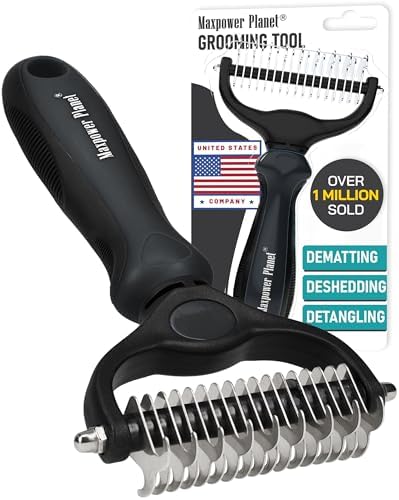 Maxpower Planet Hair Brush - Double Sided Shedding, Dematting Undercoat Rake for Dogs and Cats, Extra Wide Dog Grooming Brush, Reduce Shedding by 95%, Black