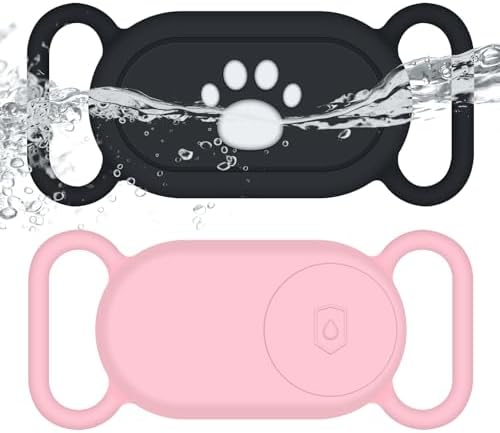 for Samsung Galaxy SmartTag2 Dog Collar Holder, 2 Pack Waterproof Anti-Lost Silicone Case for Galaxy Smart Tag 2 for Pet Dog Cat Collars (Black/Pink)