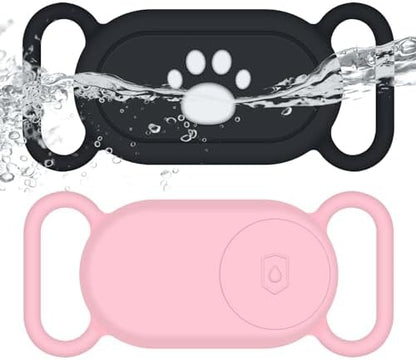 for Samsung Galaxy SmartTag2 Dog Collar Holder, 2 Pack Waterproof Anti-Lost Silicone Case for Galaxy Smart Tag 2 for Pet Dog Cat Collars (Black/Pink)