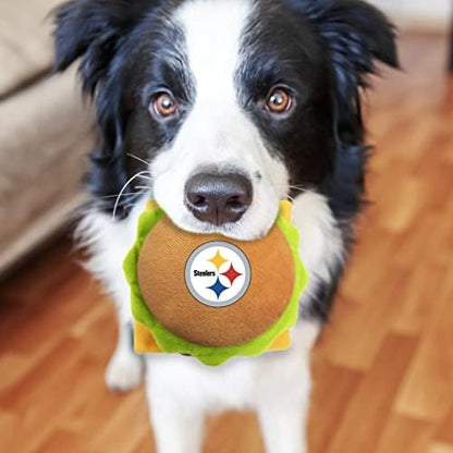 Pets First NFL Pittsburgh Steelers Stadium Cheese Burger Plush Dog & Cat Squeak Toy with Beautiful Team Name & Logo (Pack of 2)