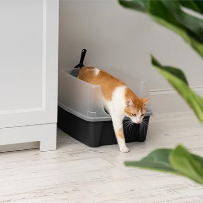 IRIS USA Large High Sided Cat Litter Box, Scatter Shield