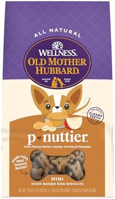 Old Mother Hubbard Wellness P-Nuttier Dog Biscuits, Natural, Training Treats, Peanut Butter Flavor, Mini Size, (20 Ounce Bag)