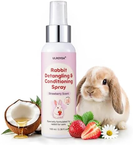 Rabbit Detangler & Conditioner Spray – Quickly Removes Tangles | Softens & Moisturizes Fur with Coconut & Jojoba Oils | Gentle for Small Pets, Leave in, 3.38 fl oz (Strawberry)