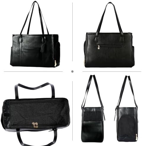 Stylish Dog Purse Carrier, Leather Pet Carrier Bag for Small Dogs Cats Puppy, Airline Approved Soft-Sided Carrier Black