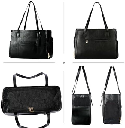 Stylish Dog Purse Carrier, Leather Pet Carrier Bag for Small Dogs Cats Puppy, Airline Approved Soft-Sided Carrier Black