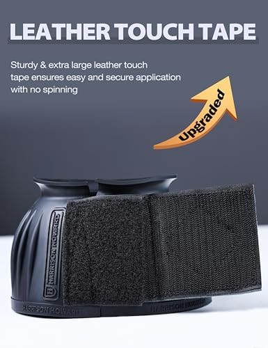 Harrison Howard Rubber Bell Boots for Horses, Hoof Overreach Protection for Horses, w/Upgraded Leather Touch Tape