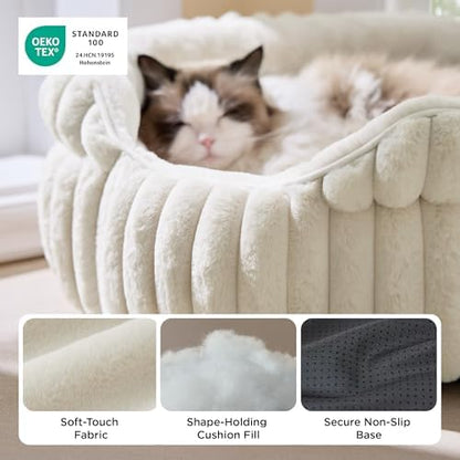 Bedsure ComfyFleece™ Washable Cute Cat Bed,Soft Round Kitten Bed,20in,Cream
