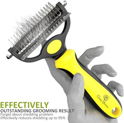 Spring Blossoms-2 in 1 Professional Grooming Rake for Cats & Dogs-Dematting Comb for Easy Mats & Tangles Removing,Pet Brush Safe No More Nasty Shedding and Flying Hair (Lemon Yellow)