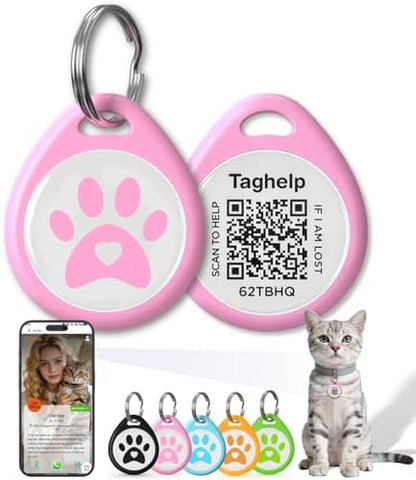 Smart QR Code Cat ID Tag – Free Forever Online Profile, No Subscription Pet Safety Tag, Instant Owner Alert on Scan, No App Required, Anti-Lost Cat ID Tag QR Code（Pink 1 Inch）