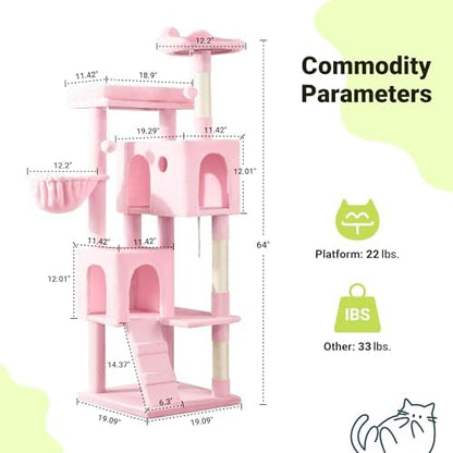 Allewie 64 Inches Multi-Level Cat Tree Tower for Indoor Cats Pink