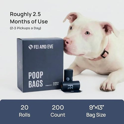Fei & Eve Dog Poop Bags 20 Rolls, Extra Thick 25 Micron & 100% Leak-Proof