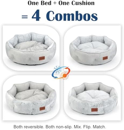 Small Dog Bed for Small Dogs, Cat Bed for Indoor Cats, Cooling Pet Bed for Puppy, Reversible Design with Cool-Touch Summer Side, Machine Washable with Non-Slip Bottom 25 Inch