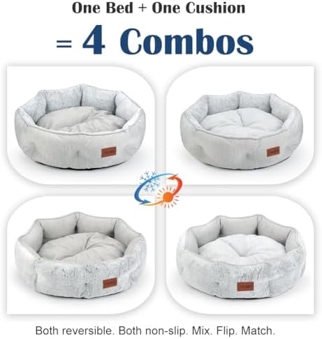 Small Dog Bed for Small Dogs, Cat Bed for Indoor Cats, Cooling Pet Bed for Puppy, Reversible Design with Cool-Touch Summer Side, Machine Washable with Non-Slip Bottom 20 Inch