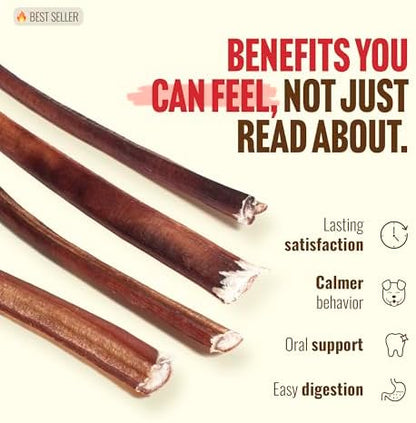 Natural Farm Odor-Free Thin Bully Sticks (12”, 12-Pack) All-Natural Dog Chews, 100% Beef Pizzle, Grass-Fed, Grain-Free, Protein for Muscle Development & Energy, Perfect for Small & Senior Dogs