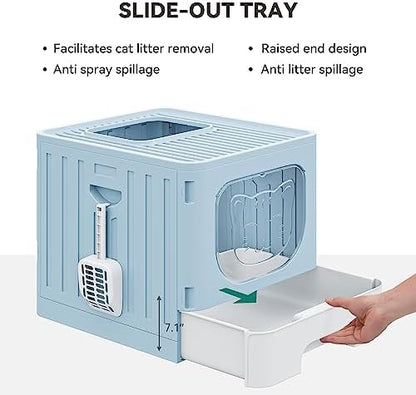 YITAHOME Large Enclosed Cat Litter Box w/Mat Scoop Blue Litter Box with Lid