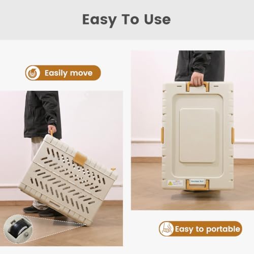 Collapsible Dog Crate for Small/Medium Dogs - 28" L Foldable Dog Cage No-Tool Assembly, Travel Dog Crate with 2 Wheels - Easy to Carry, Space-Saving, Indoor Outdoor Use, Cream, 28”L*18.3”W*20.9”H