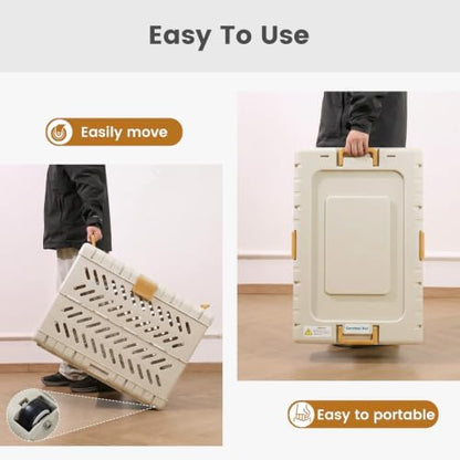 Collapsible Dog Crate for Small/Medium Dogs - 28" L Foldable Dog Cage No-Tool Assembly, Travel Dog Crate with 2 Wheels - Easy to Carry, Space-Saving, Indoor Outdoor Use, Cream, 28”L*18.3”W*20.9”H