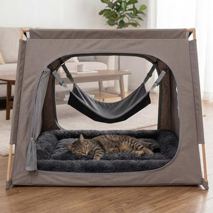 Novabright 4 Pack Cat Hammocks & Self Warming Mats Set for Crate, Grey
