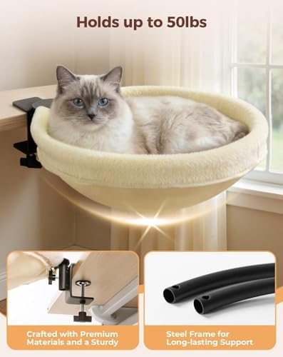 Cat Desk Bed, 16"x16" Rotating Cat Bed for Desk Holds Up to 50 lbs