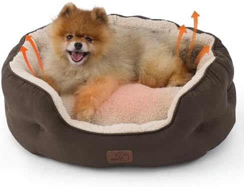Bedsure Small Dog Bed Washable,Round Cat Beds for Indoor Cats,25in Brown