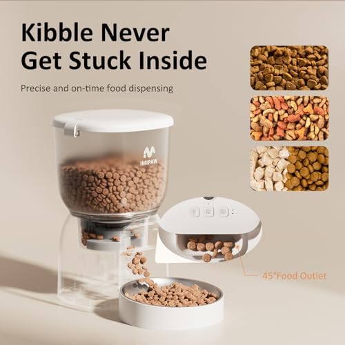 IMIPAW PET Automatic Cat Feeder: 4L Cat Food Dispenser Timed Precise Auto Feeder Programmable 1-6 Meals- Easy to Clean& Dual Power with Desiccant Bag Keeps Food Fresh- Reliable Pet Feeder for Cats