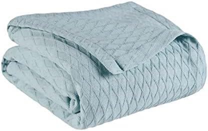 Superior Diamond Weave All-Season Cotton Blanket, Cover for Home, Couch, Bed, Soft, Warm Blankets, Boho Aesthetic, Comfy, Cozy, and Cute Covers, Decorative Bedding Essentials, Twin Size, Aqua