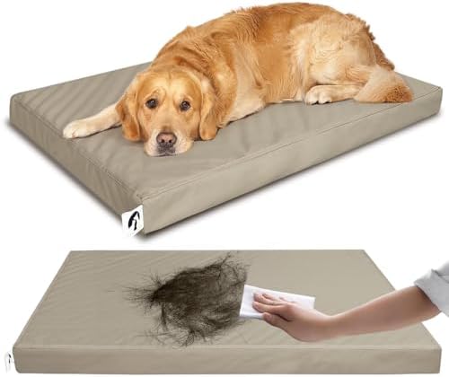 Waterproof Dog Bed for Crate Pad, Leather Pet Mat with Wipeable Removable Cover, Large Size Crate Mat