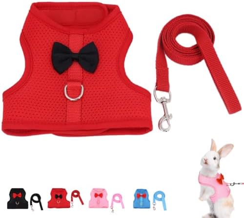 Rabbit Harness and Leash Set for Walking Escape Proof,Red M Chest:9.4-11.8"